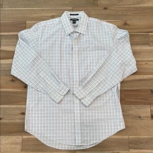 Lands' End White Blue Button Down Shirt
